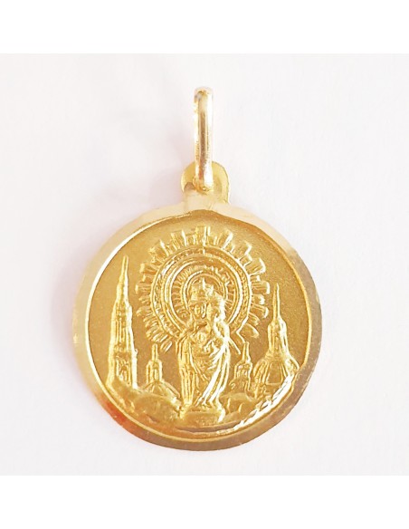 Medalla redonda Virgen del Pilar con fondo de la Basílica
